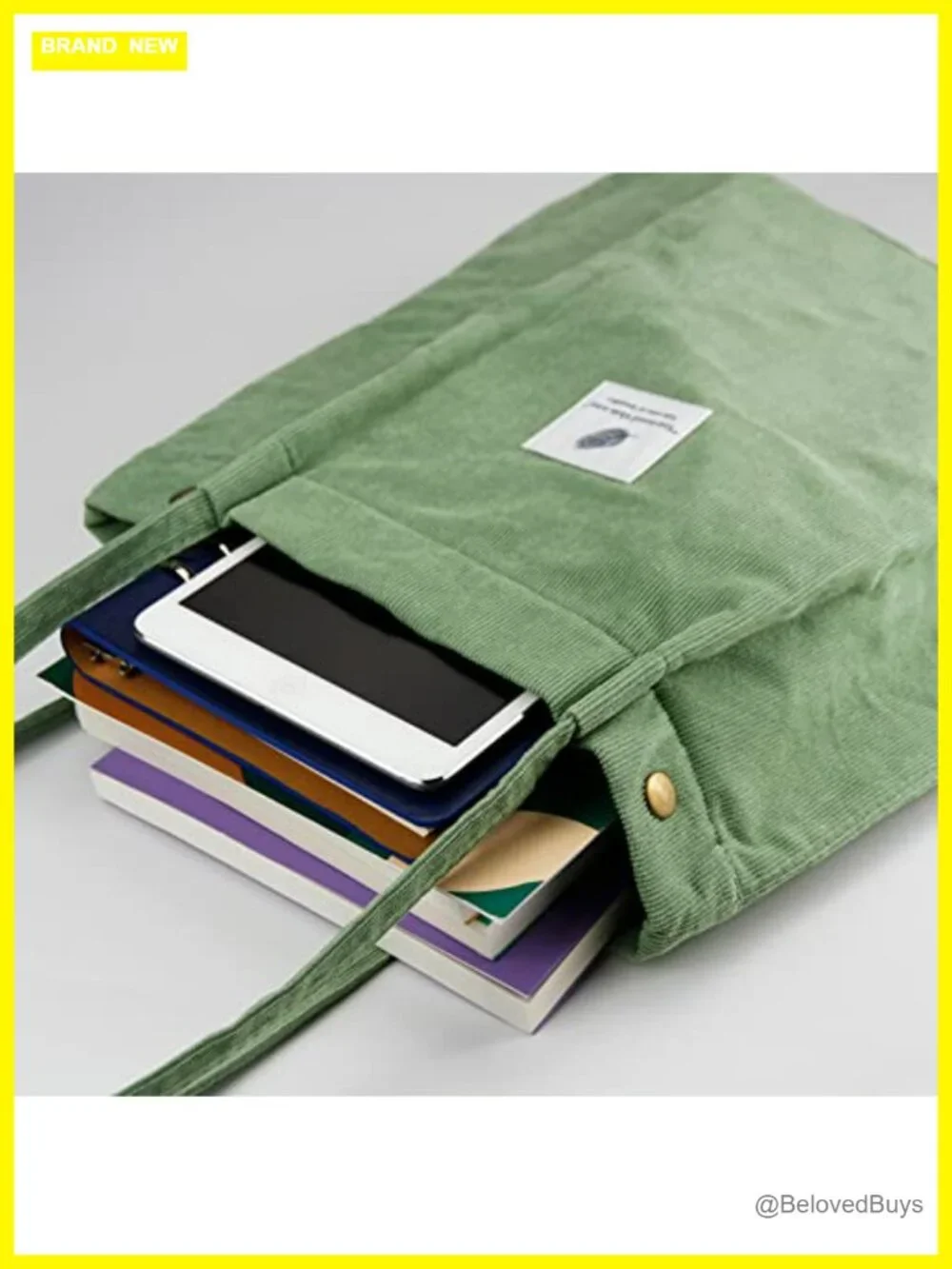 Corduroy Tote Bag with Inner Pocket for Travel Shopping Work